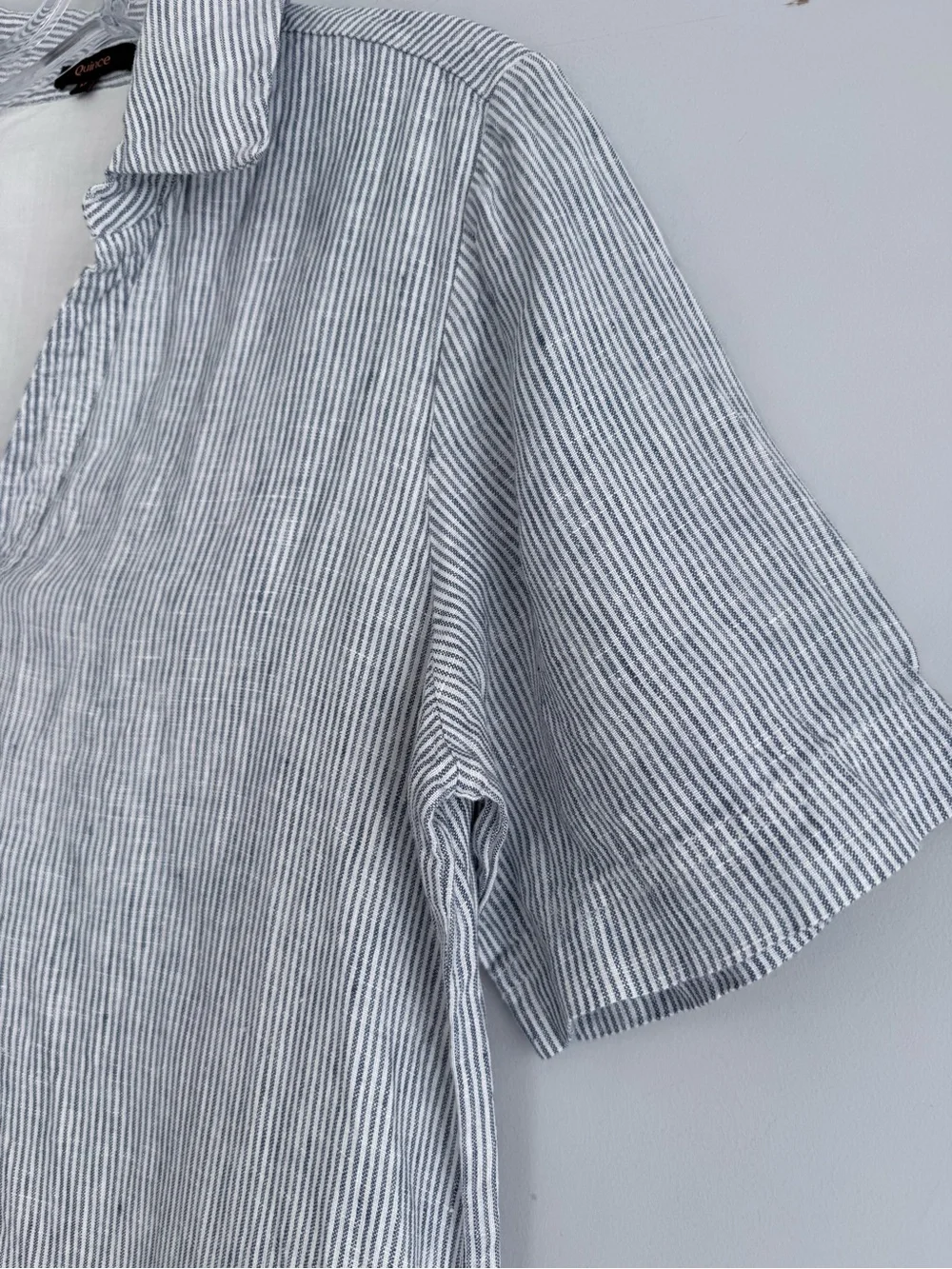 Quince 100% European Linen Popover Mini Dress Blue Pinstripe M Summer Pockets - Picture 9 of 15